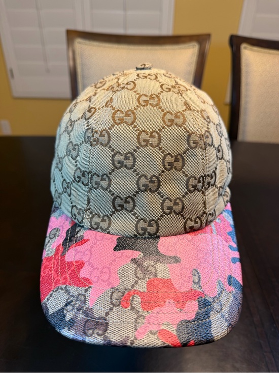 New Authentic Gucci GG Supreme Logo Baseball Hat Tan Pink Size L main image 11